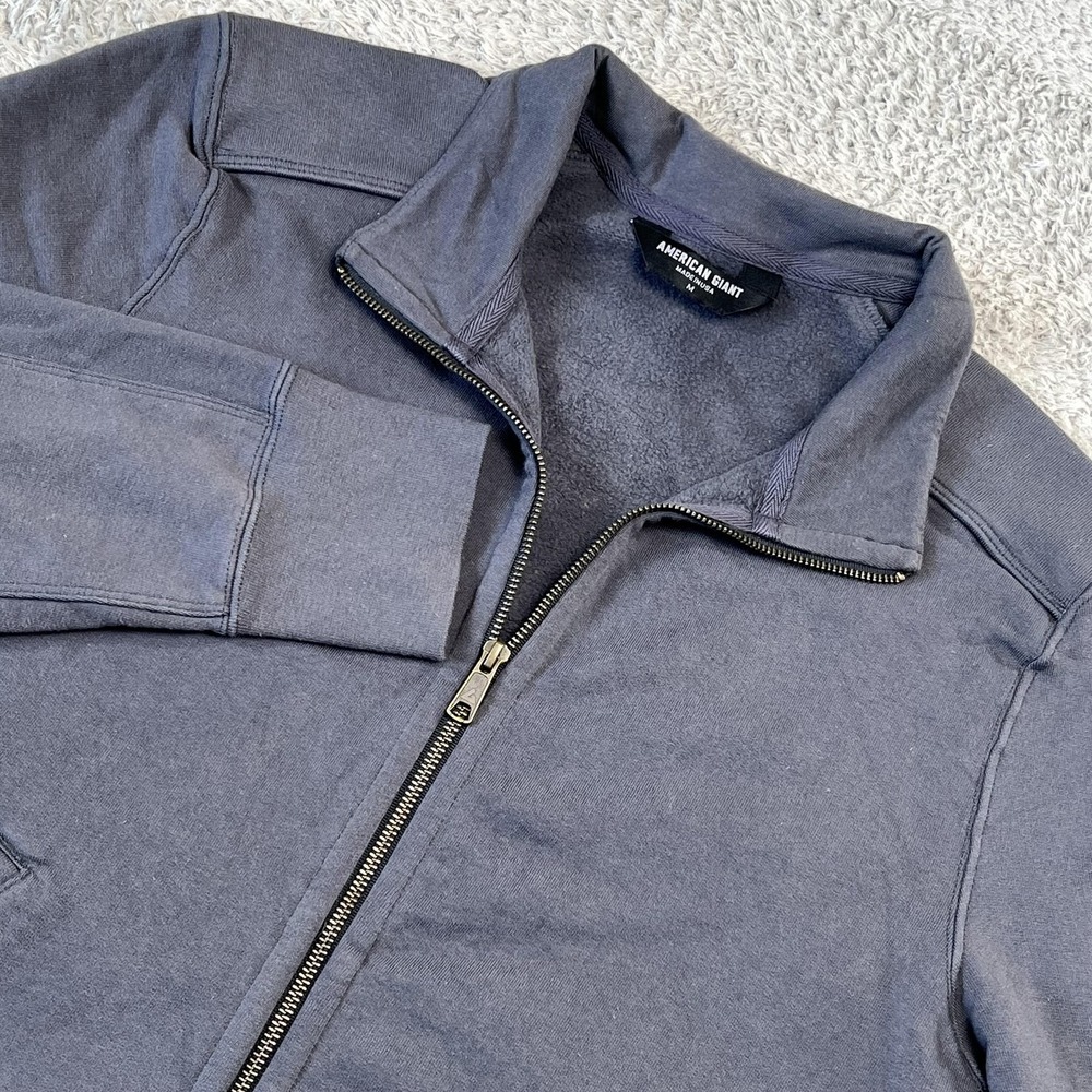 American Giant Fleece Bomber Jacket Mens‎ M Gray Full Zip Made in USA Workwear